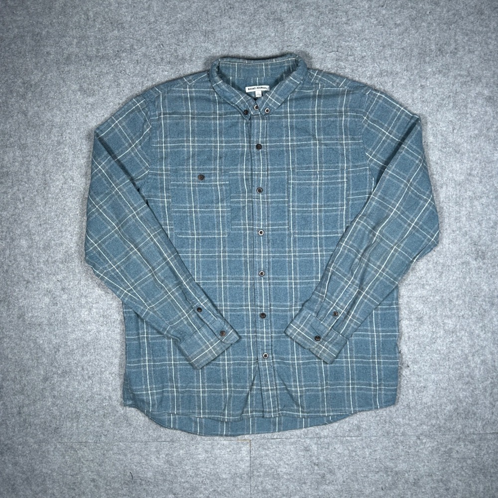 Banks Journal Shirt Mens L Blue Plaid Flannel Button Down Long Sleeve Casual
